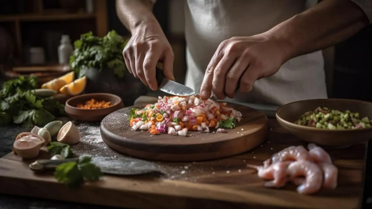 verduras frescas cortadas mano ensalada casera generada ia