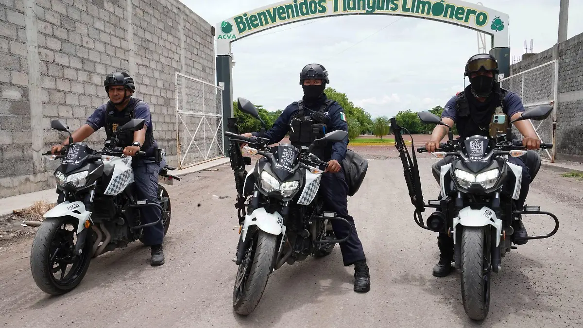 Elementos de seguridad vigilan el tianguis limonero.