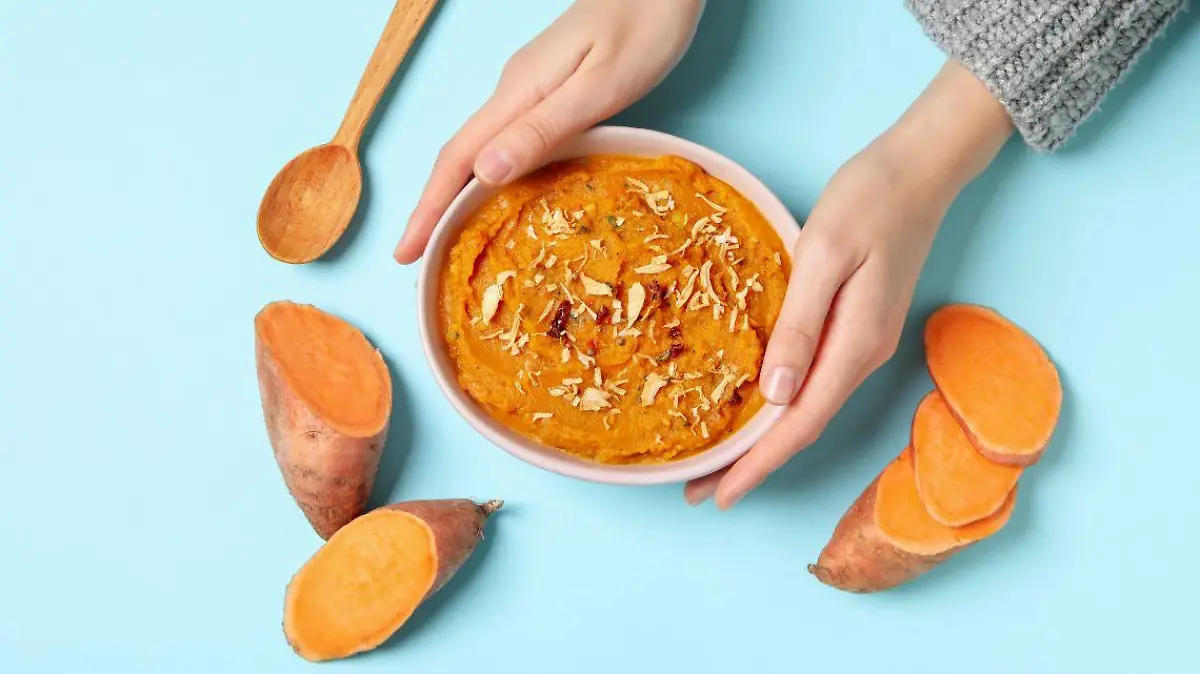 concepto comida sabrosa vista superior pure camote 123