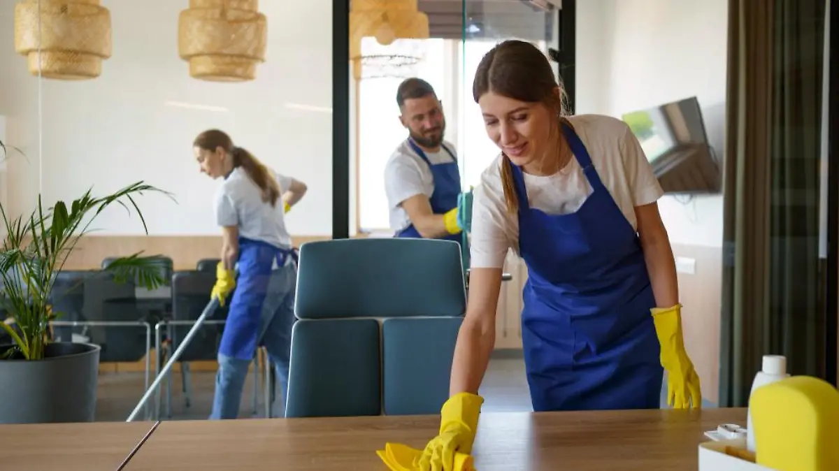 servicio limpieza profesional personas trabajando juntas oficina
