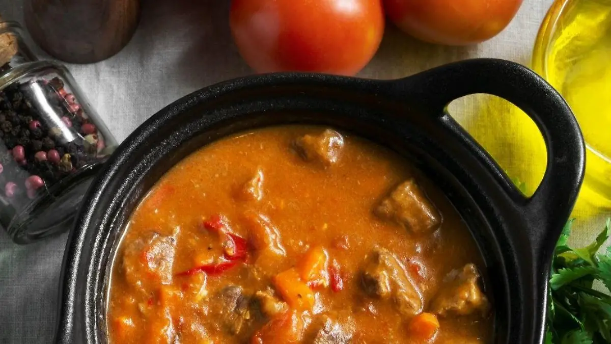 top view tasty goulash tomatoes 123 444