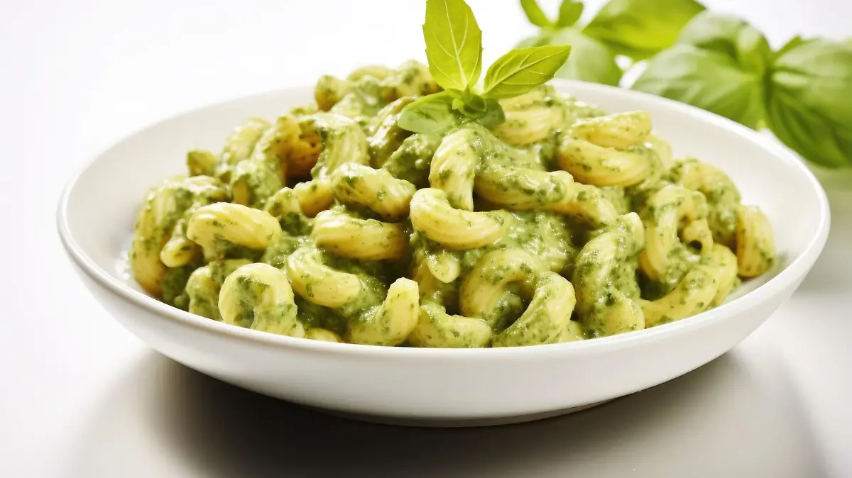 Pasta verde con crema de albahaca y pistaches
