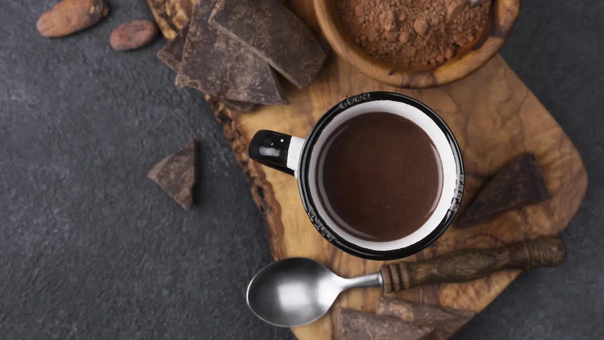 top view cup with hot chocolate