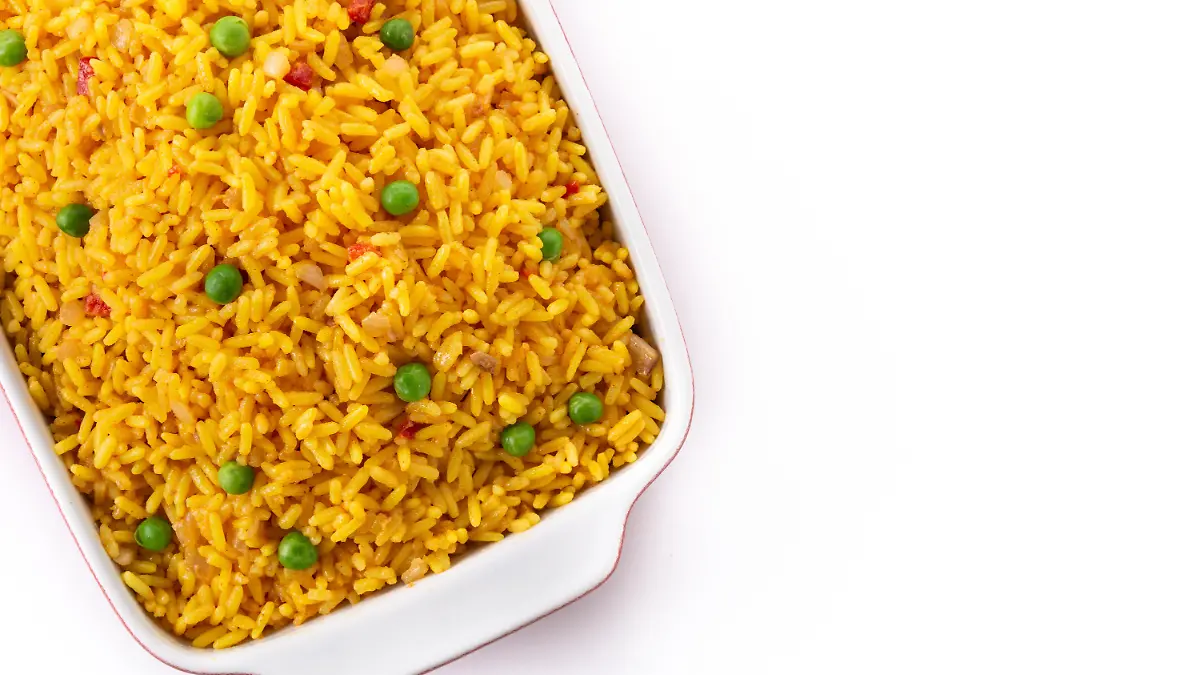 Traditional Mexican rice served with green peas