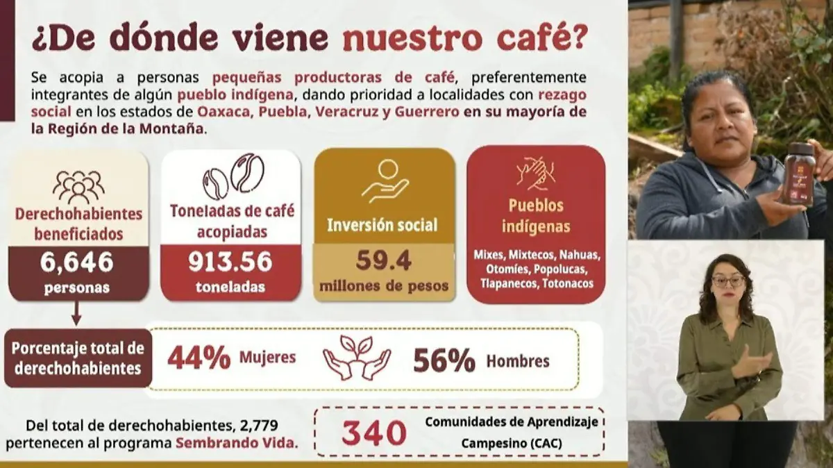 El Café del Bienestar se elabora con granos cultivados en comunidades indígenas de Guerrero, Oaxaca, Puebla y Veracruz.