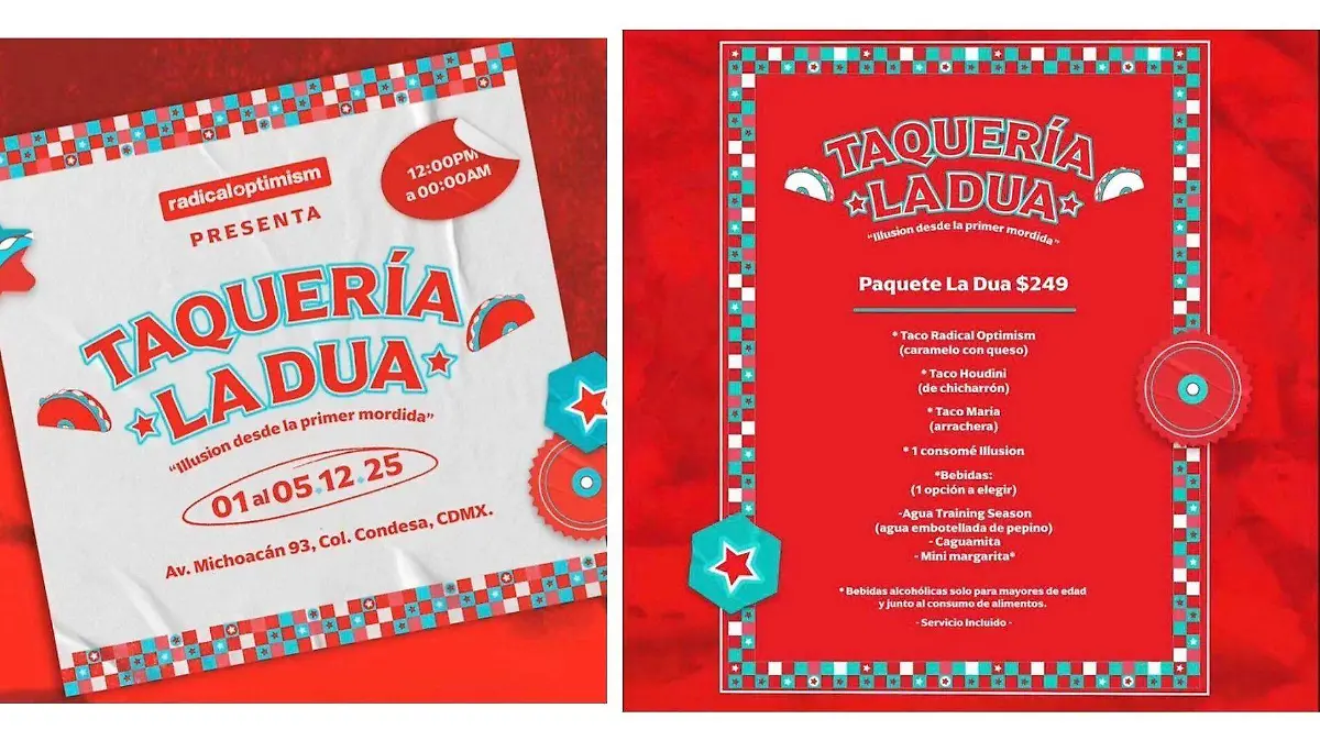Taquería pop-up “La Dua”  se instalará en Los Caramelos Condesa, ubicado en Av. Michoacán 93, colonia Condesa, CDMX