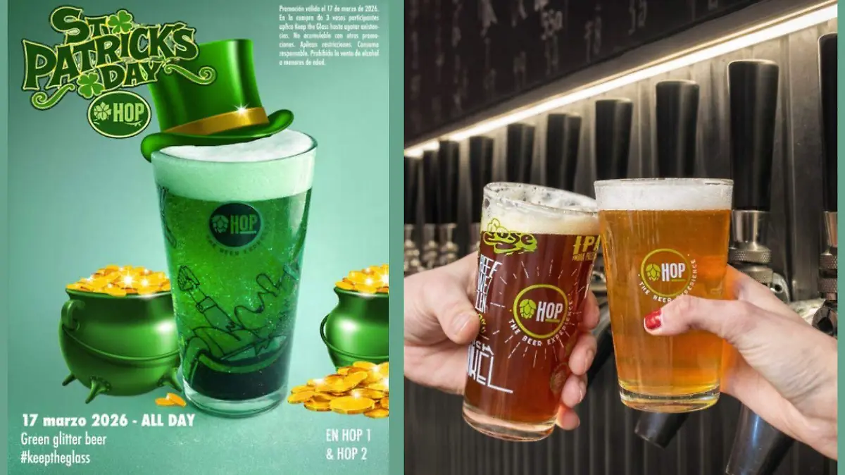 Para participar en la promoción #KeepTheGlass y quedarte con el vaso conmemorativo de green glitter beer, deberás pedir tres vasos participantes.