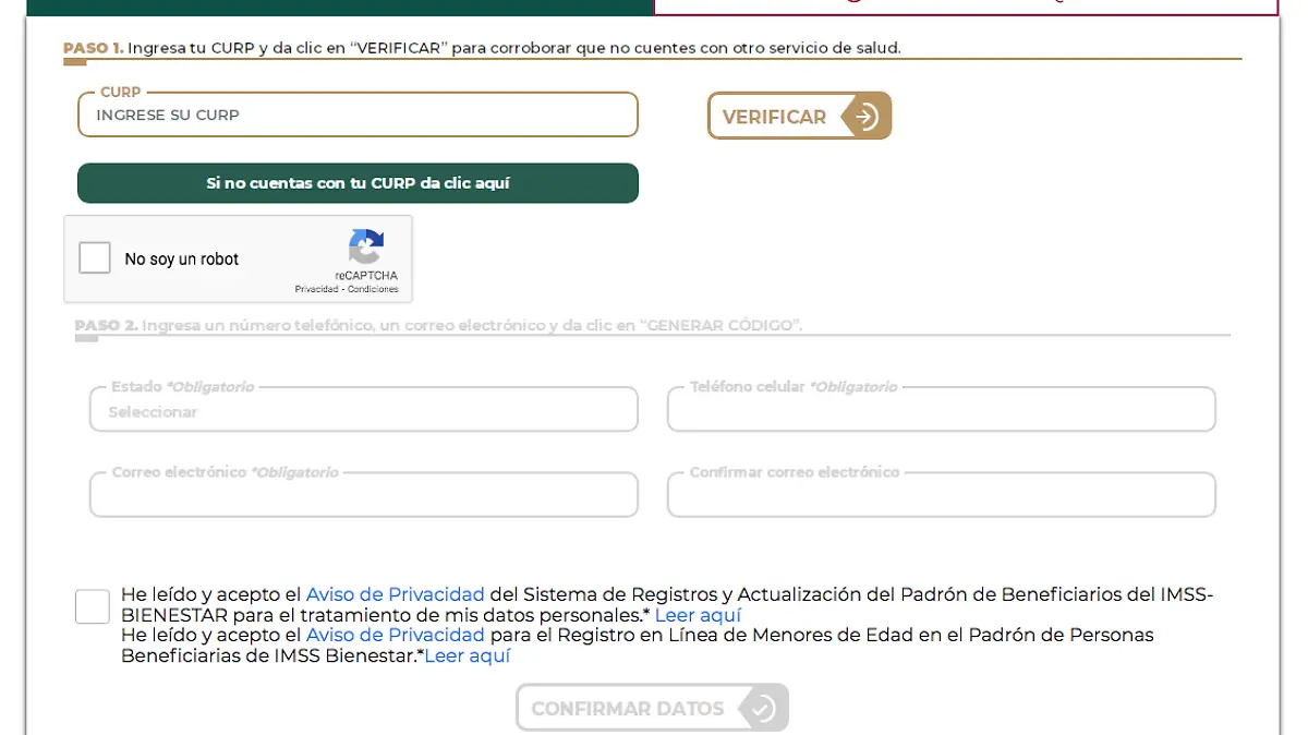 Pantalla de registro