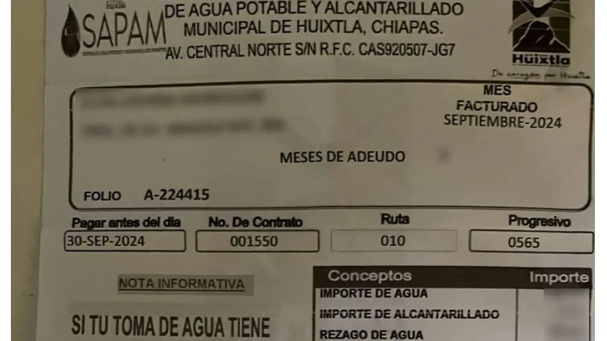 Recibo de agua SAPAM