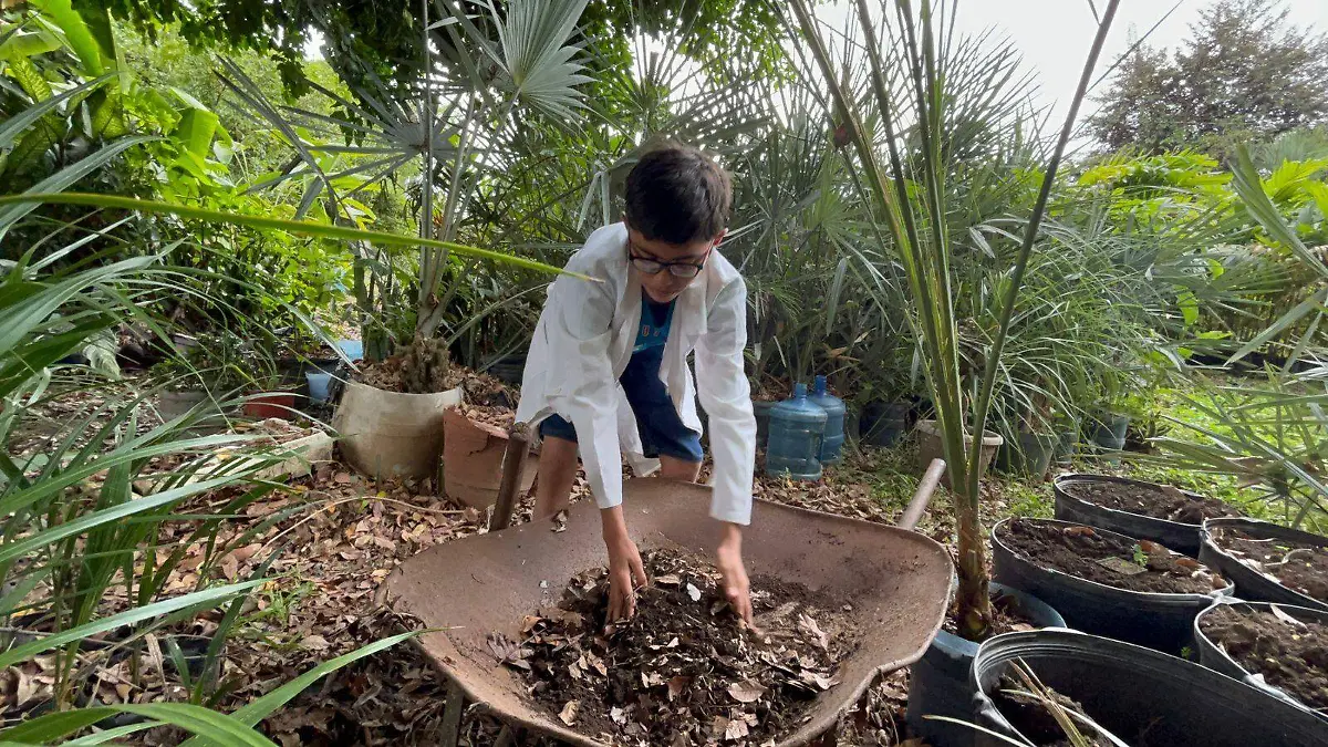 niño en taller de cultivo