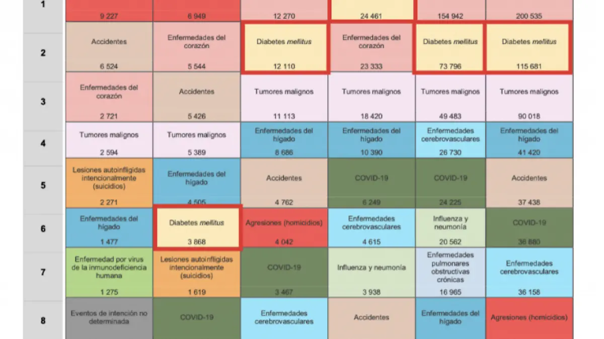 inegi muertes diabetes