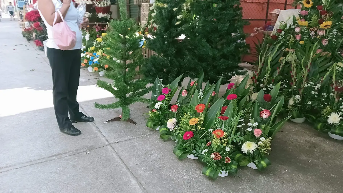 mujer observando arreglos florales