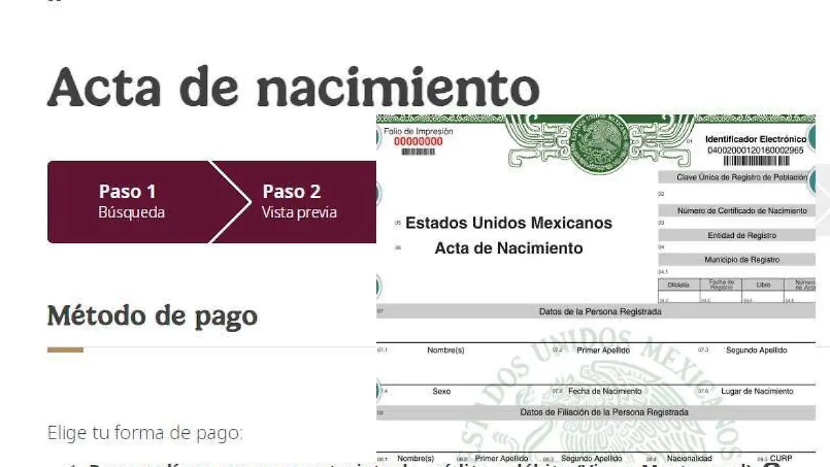 Nuevo formato de acta de nacimiento