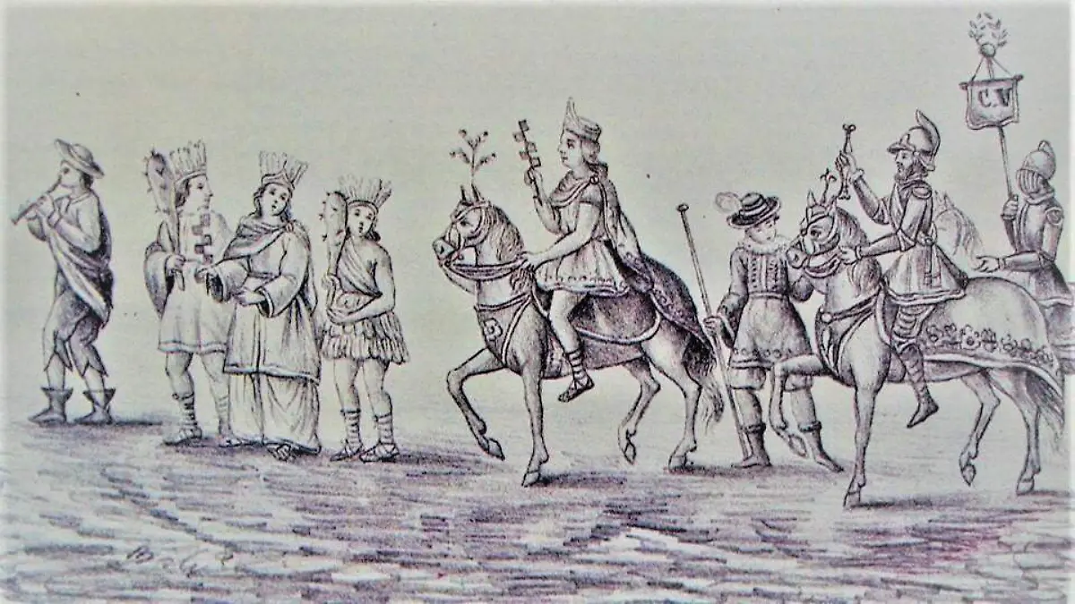 Alregoría de festejo en Qro. 1682. Grabado de 1845.