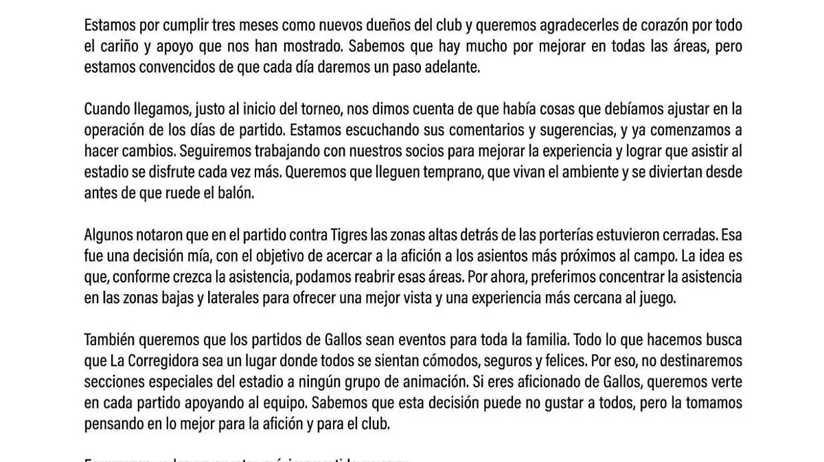 Comunicado de Marc Spiegel 