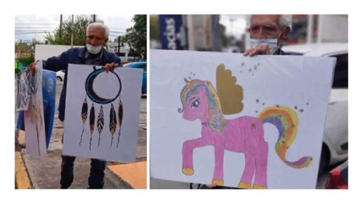 Hombre de 60 años vende dibujos