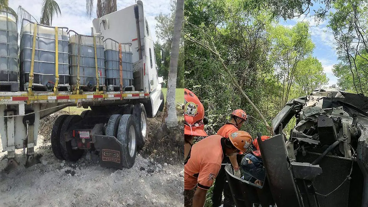 Accidente de traíler y camioneta