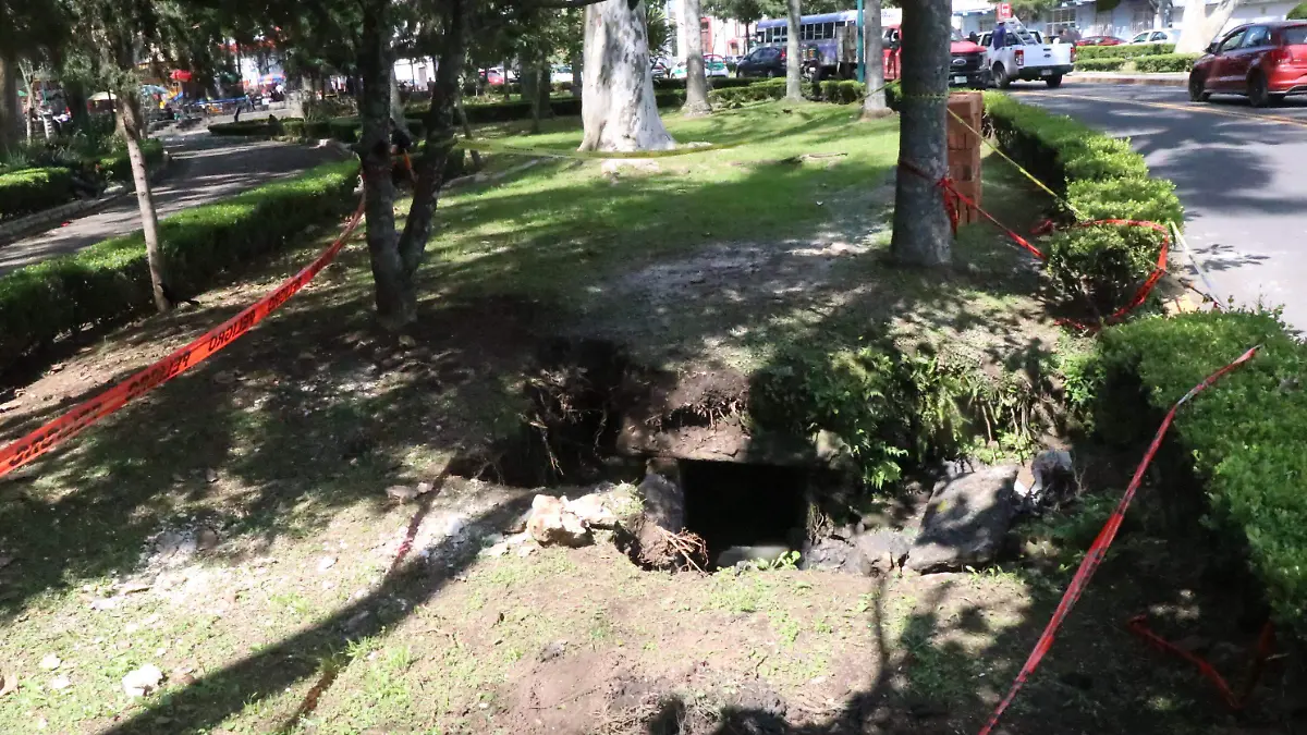 Socavón en el parque de Los Berros 