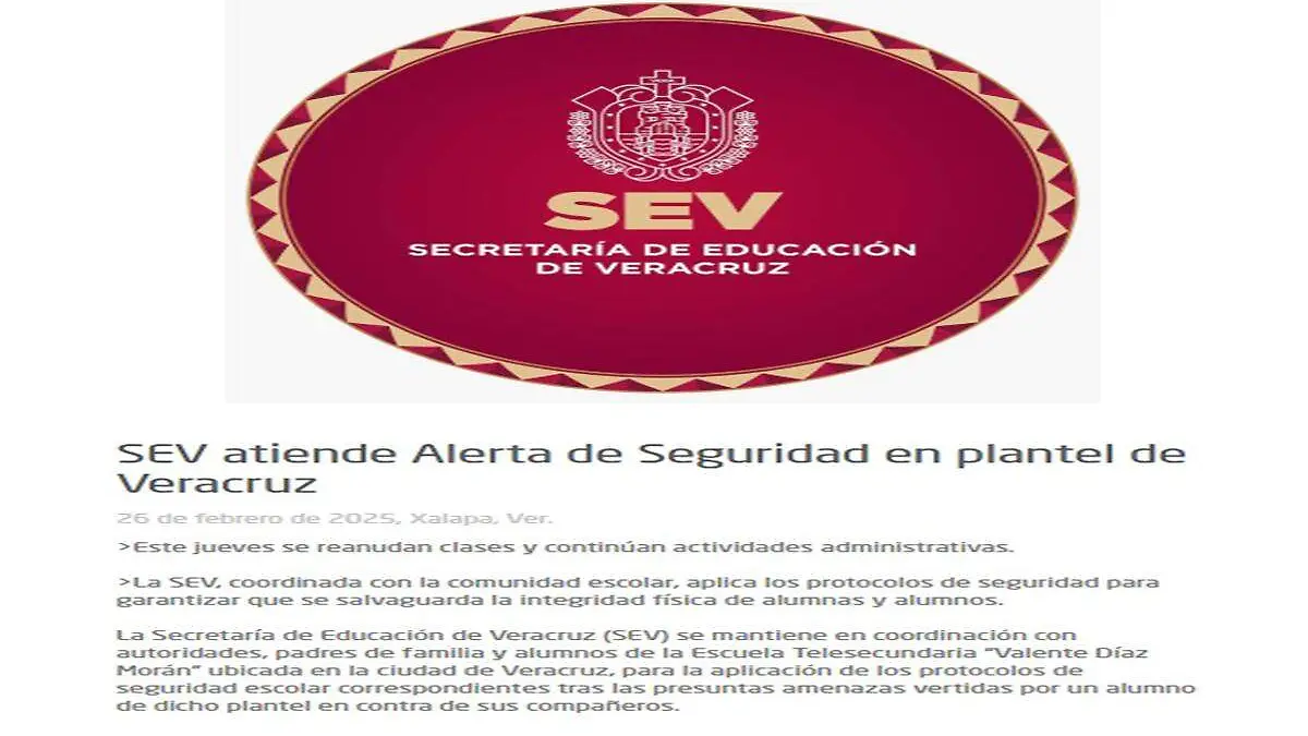 Reanudan clases en Telesecundaria Valente Díaz Morán de Veracruz tras amenaza de alumno 