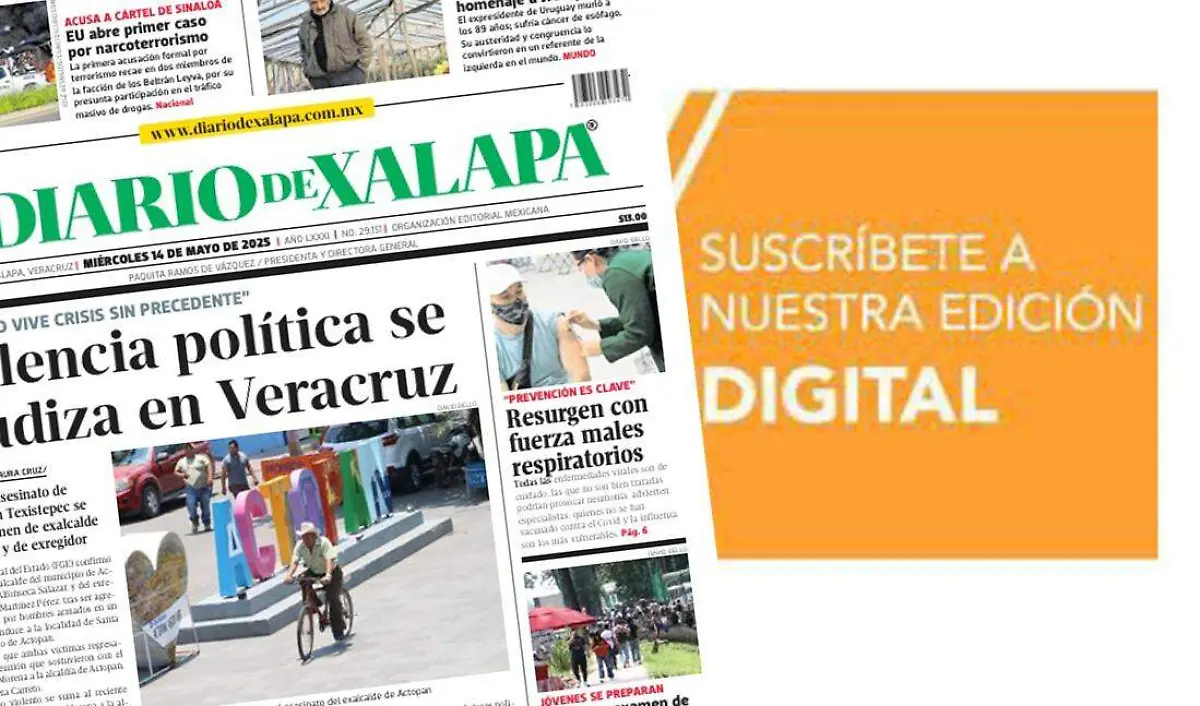 Portada Diario de Xalapa Miércoles, 14 de mayo 2025
