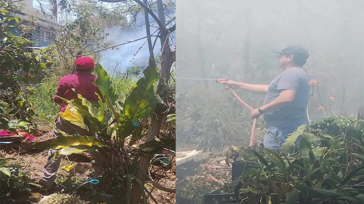 Vecinos apoyando en labores para sofocar el incendio en Xalap