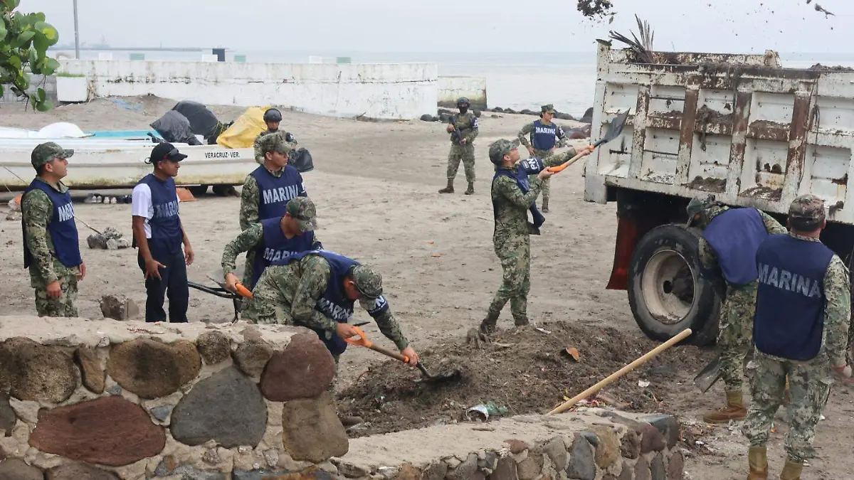 La secretaria de marina limpiando playas en veracruz