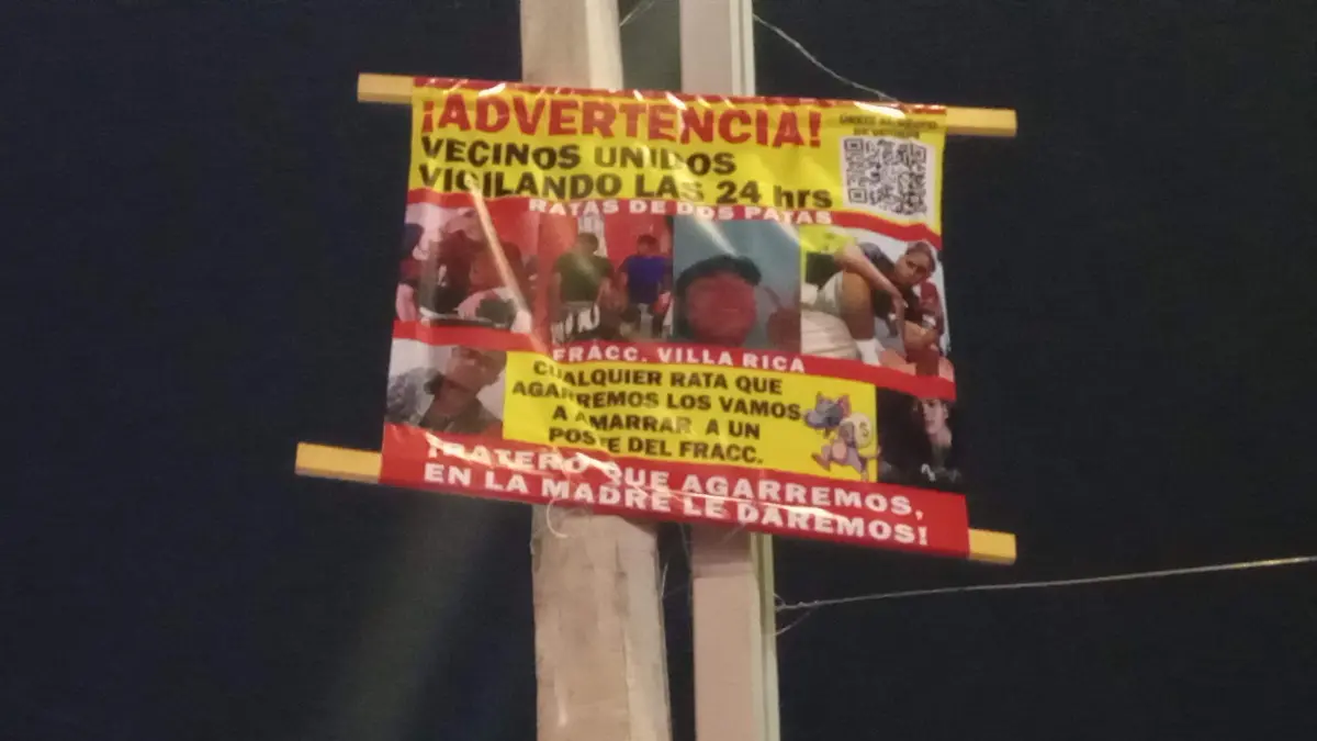 Con mantas cogadas vecinos del fraccionamiento Villa Rica al norte de la cidd advirten a los ladrones