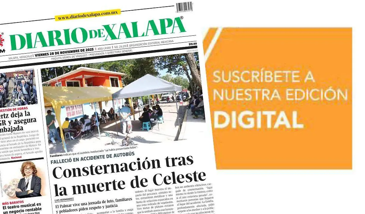 Portada Diario de Xalapa Viernes, 28 de noviembre 2025