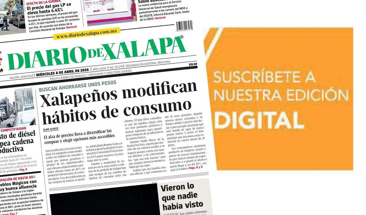 Portada Diario de Xalapa Miércoles, 8 de abril 2026