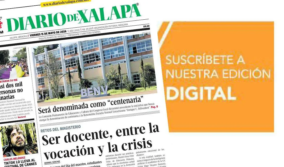Portada Diario de Xalapa Viernes, 15 de mayo 2026