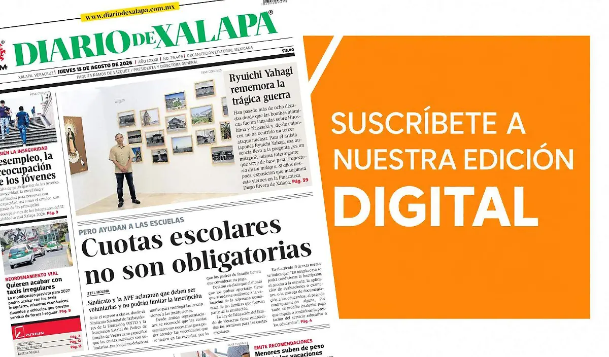 Portada Diario de Xalapa Jueves, 13 de agosto 2026