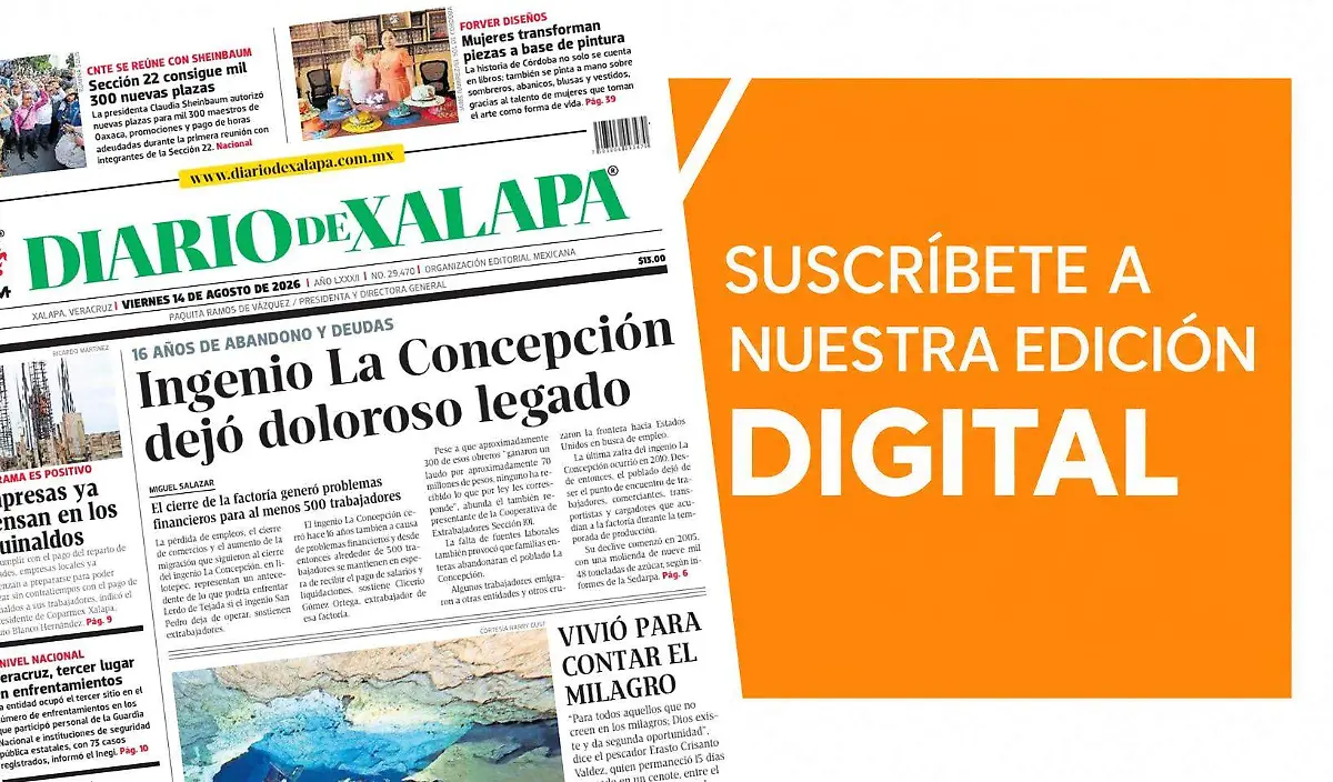 Portada Diario de Xalapa Viernes, 14 de agosto 2026