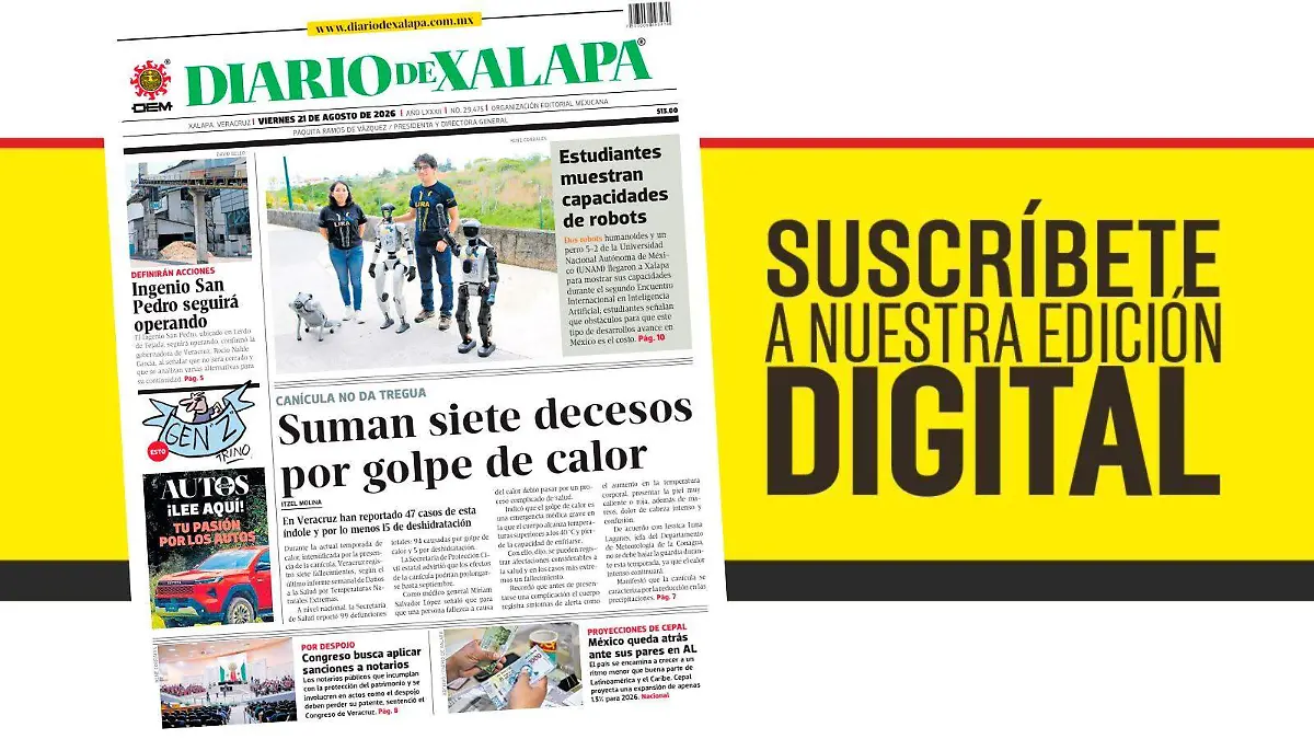 Portada Diario de Xalapa Viernes, 21 de agosto 2026