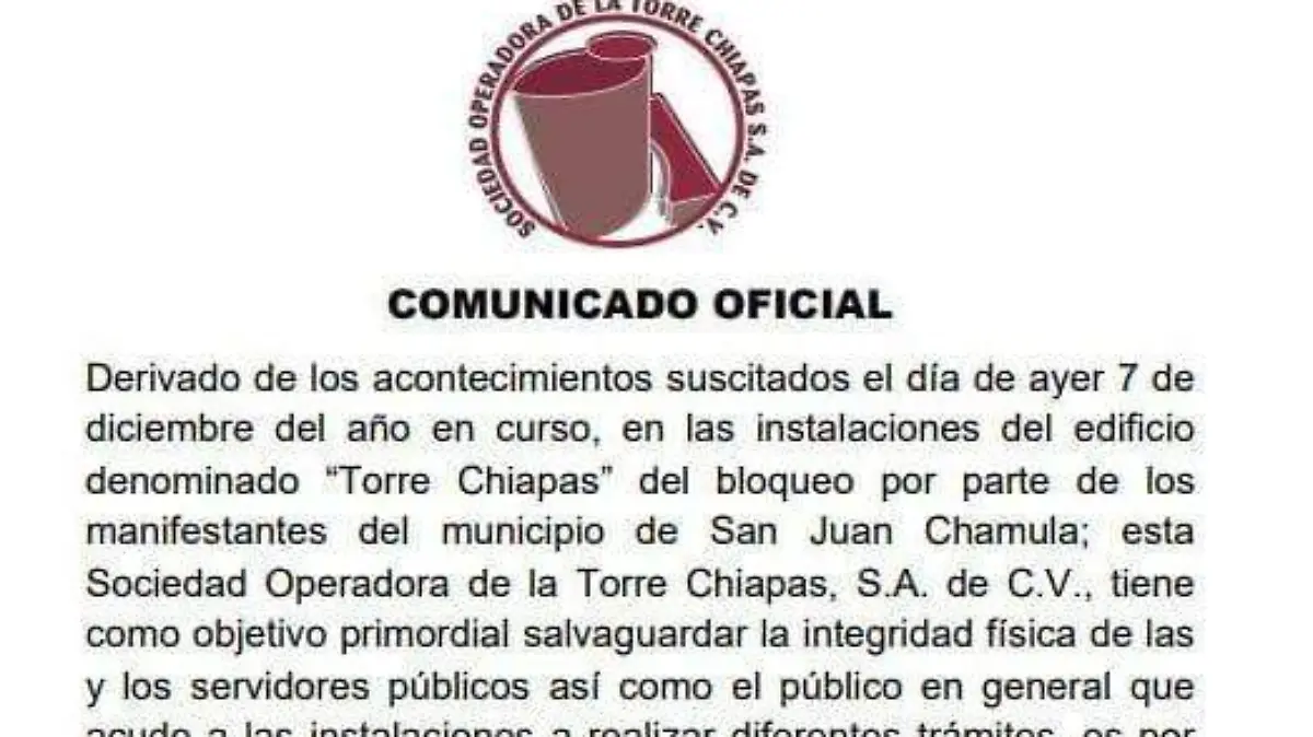 comunicado torre chiapas