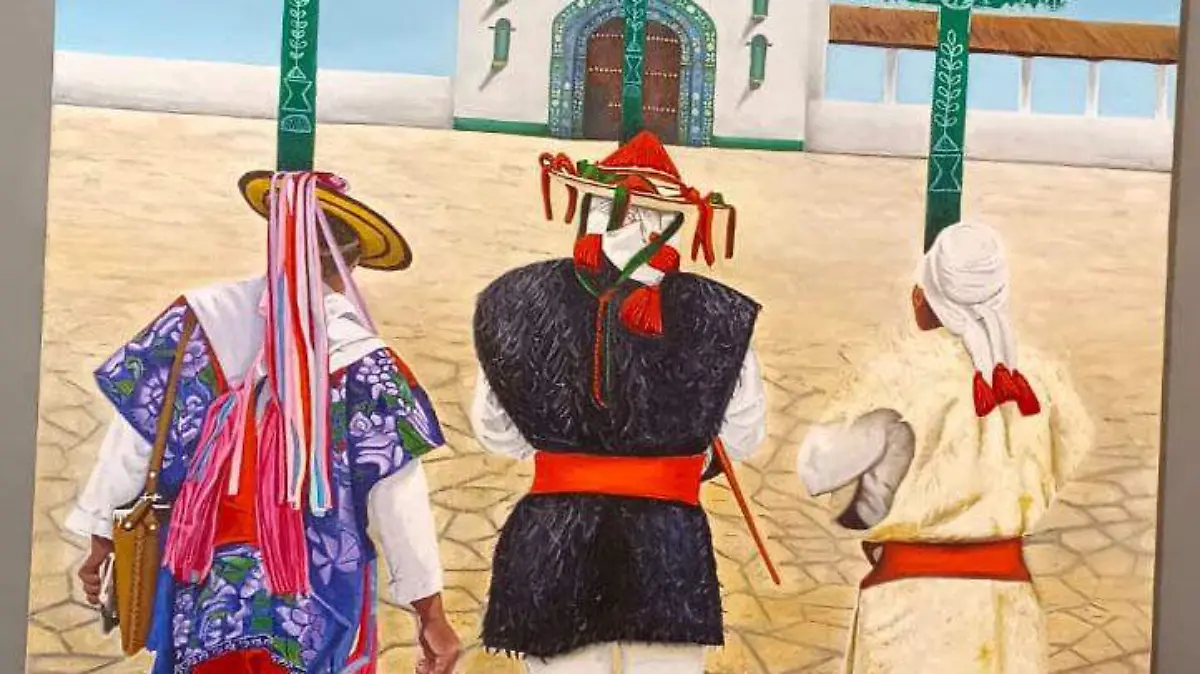 Indígenas mirando una iglesia