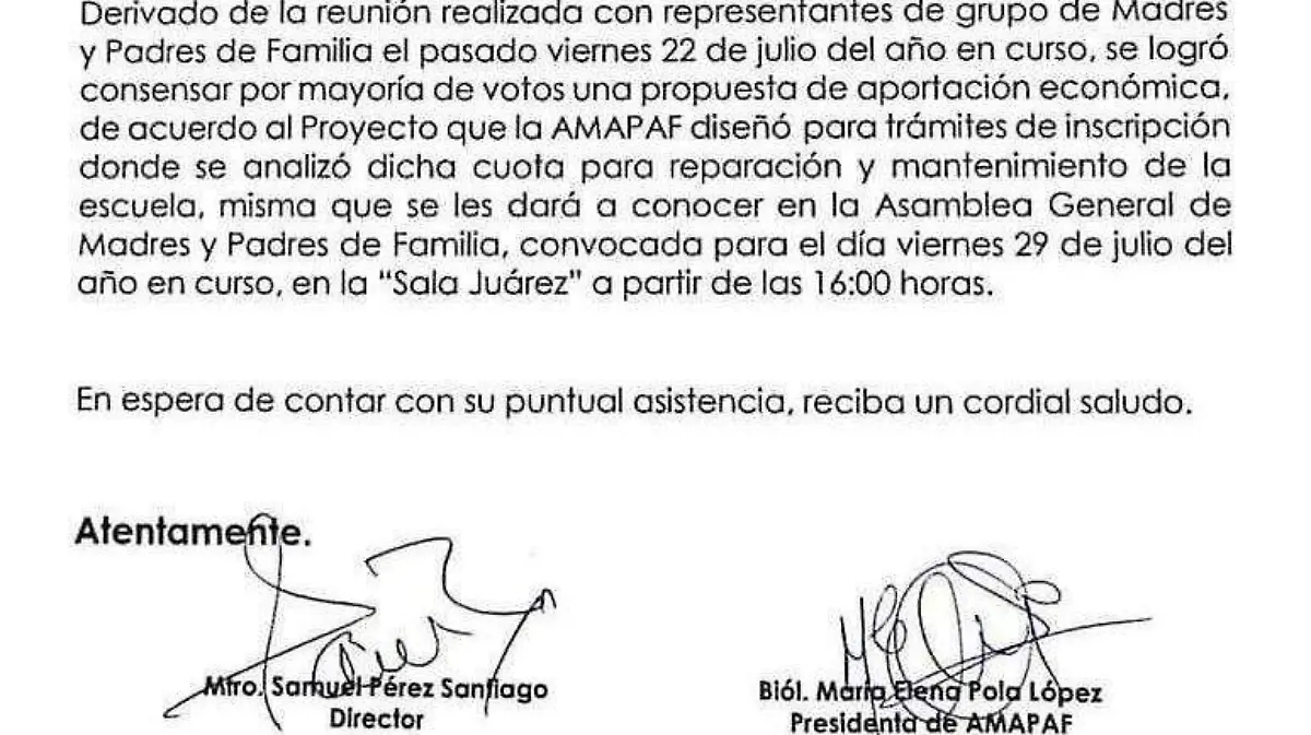 cuotas escuela comunicado