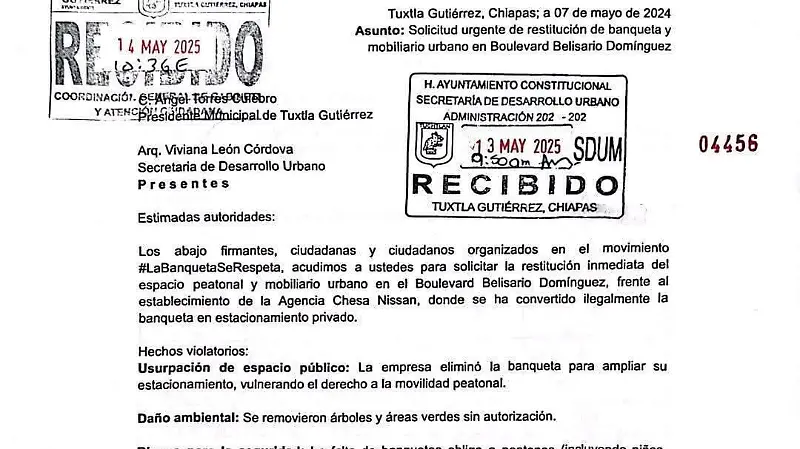 Oficio Menos Puente Más Ciudad construcción peatones Tuxtla