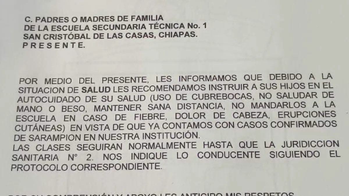 escuela co0n sarampión