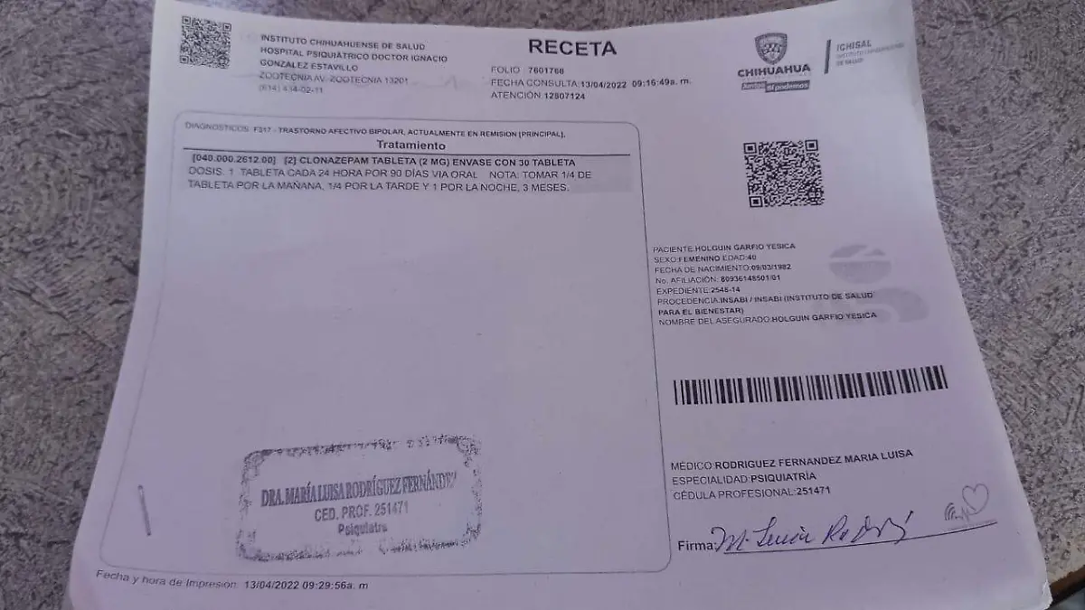 receta para ayuda médica