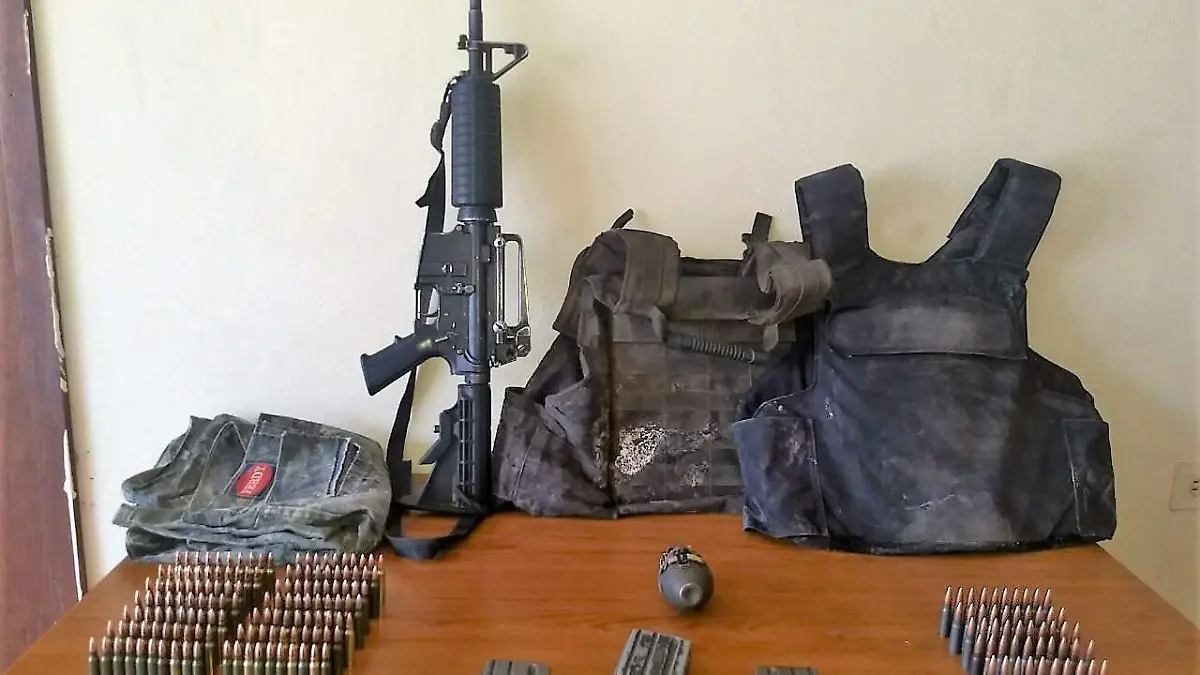 Armas aseguradas en un paraje boscoso en Moris