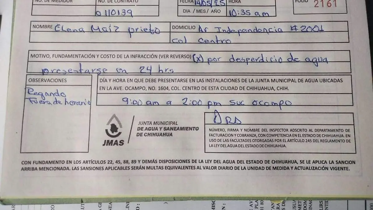 Multa a esposa de Javier Corral por desperdicio de agua 