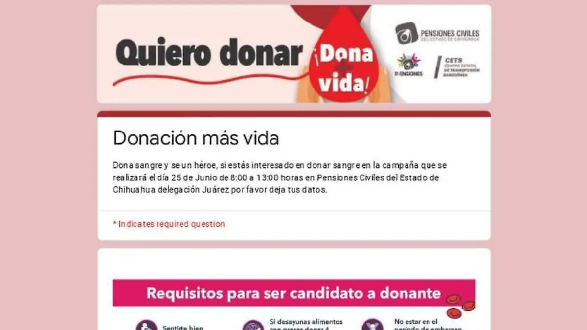 formulario de donación de sangre