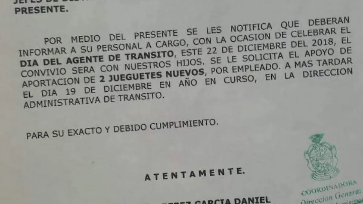 carta de juguetes a transito