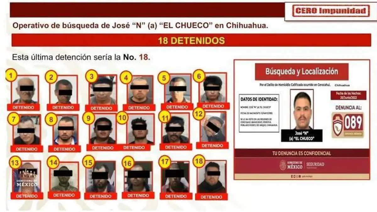 18 detenidos, complices de el chueco