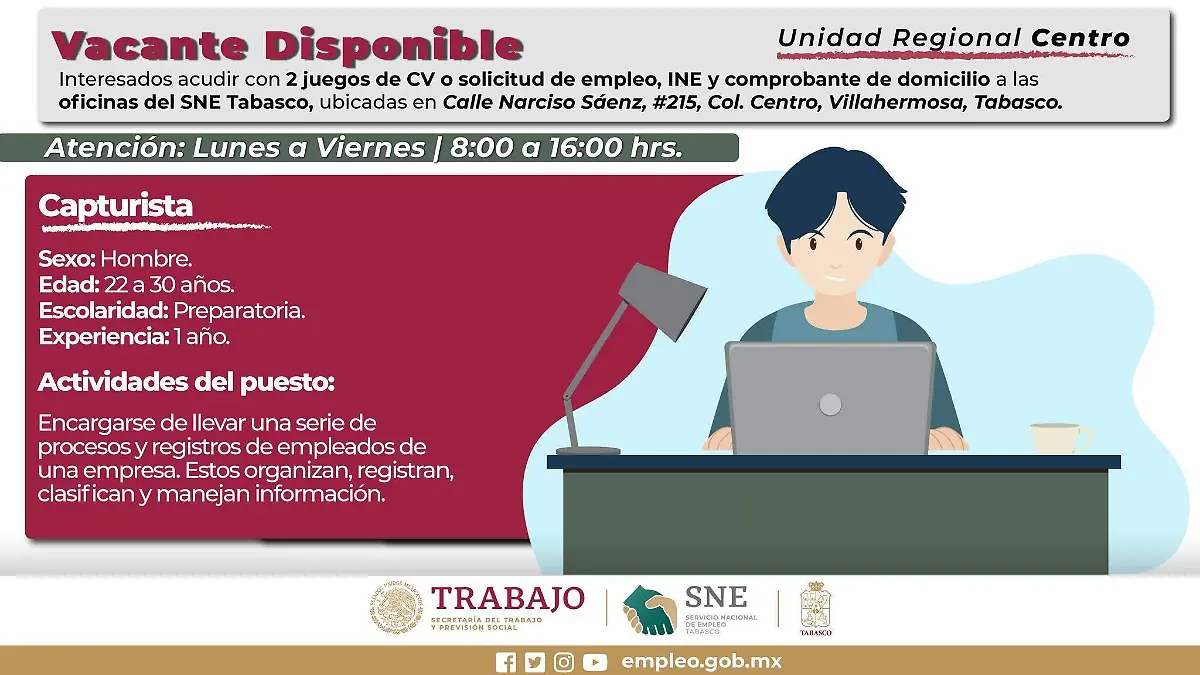 vacante capturista tabasco
