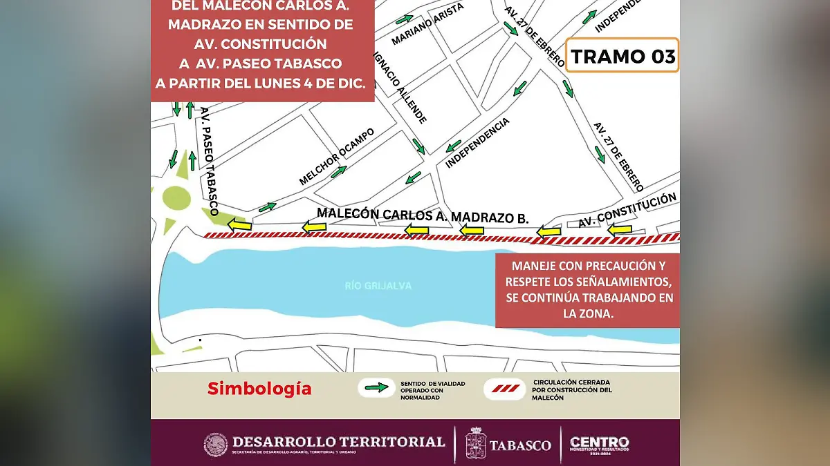Croquis paso malecón de Villahermosa