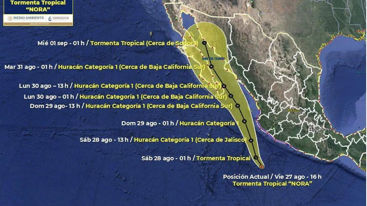Trayectoria de la tormenta tropical Nora
