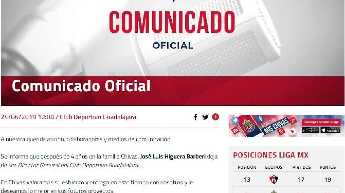 Comunicado salida de Higuera