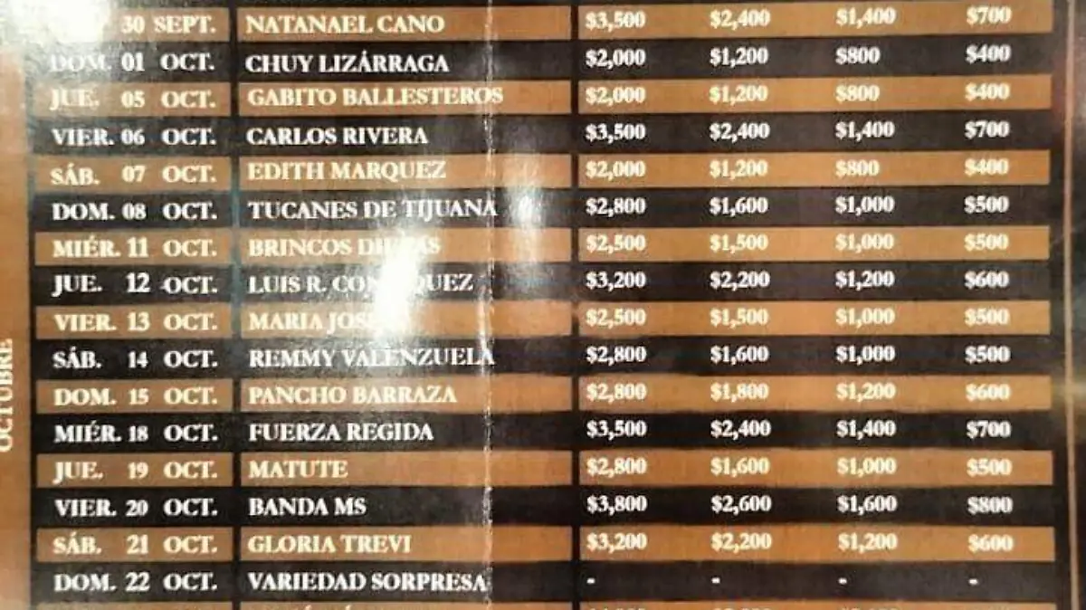precios fiestas de octubre