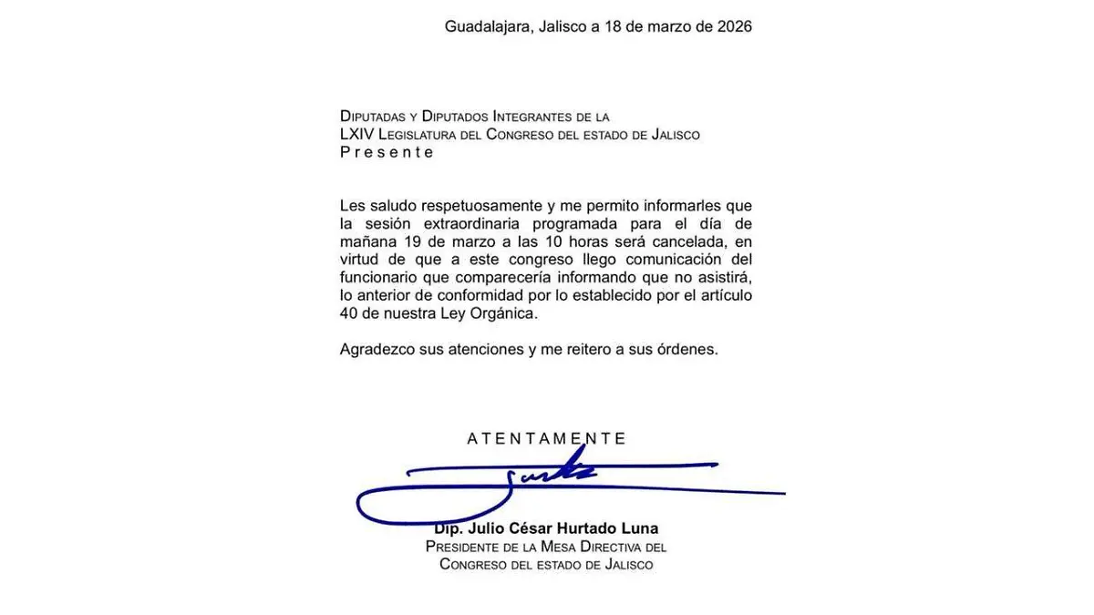 Aviso cancelación comparecencia